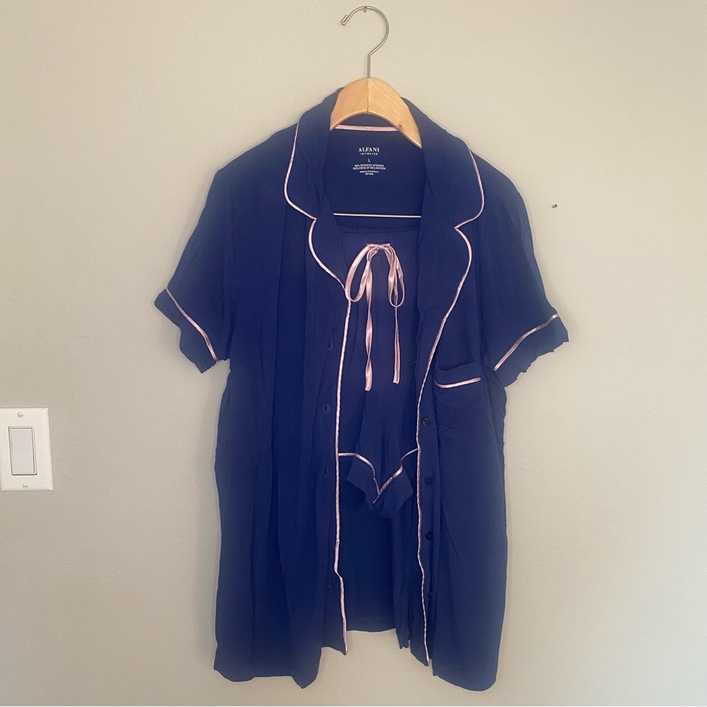 The softest navy blue lined with pink loungewear shorts